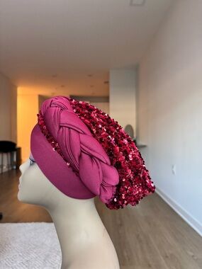 Wine Braided Sequin Turban Headwrap - Women Accessories